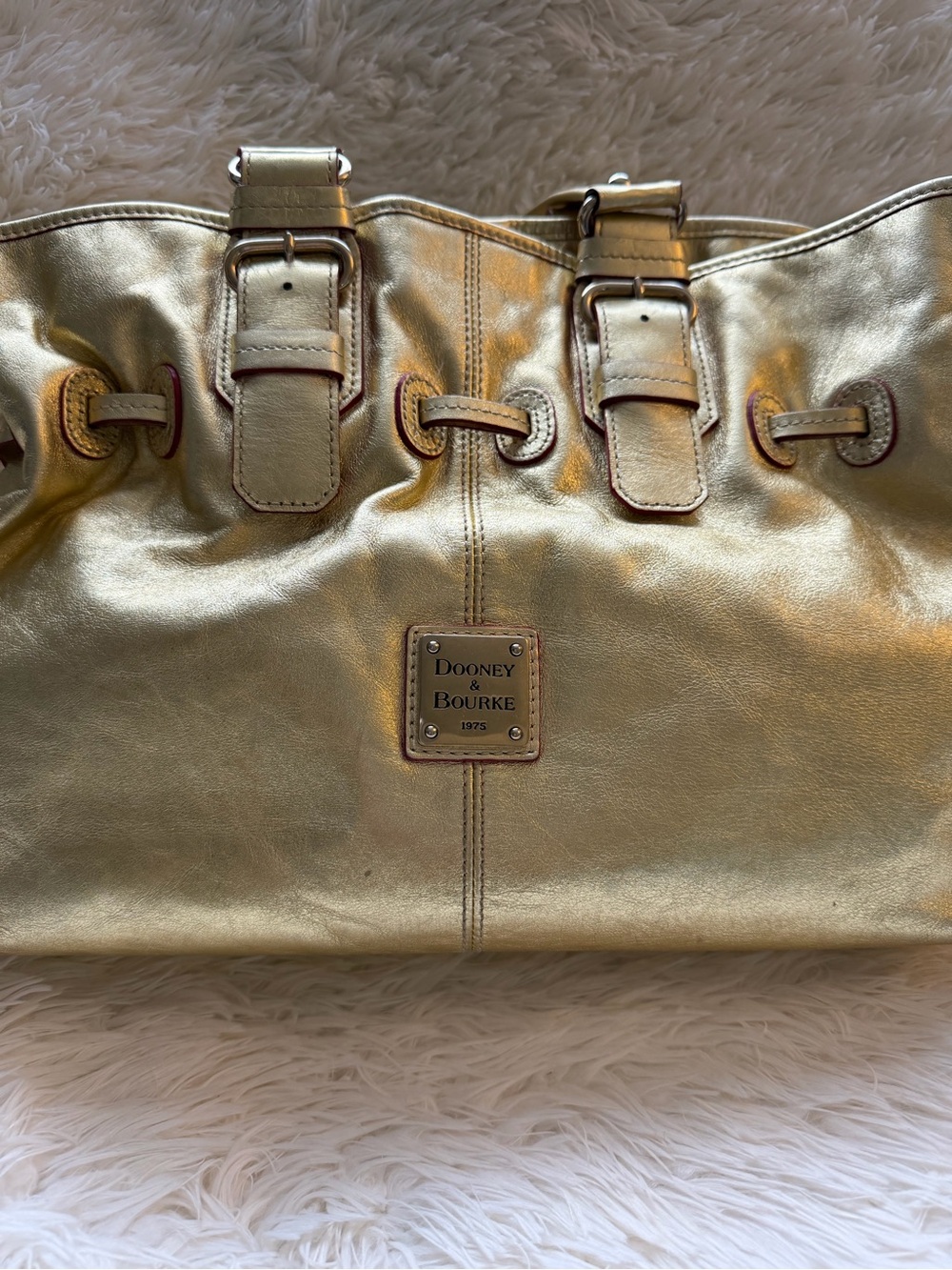 Dooney & Bourke Rare Metallic Gold Leather w/ Drawstring Shoulder Bag - Picture 14 of 15